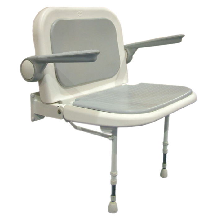 Asiento de ducha abatible con respaldo y brazos ajustable