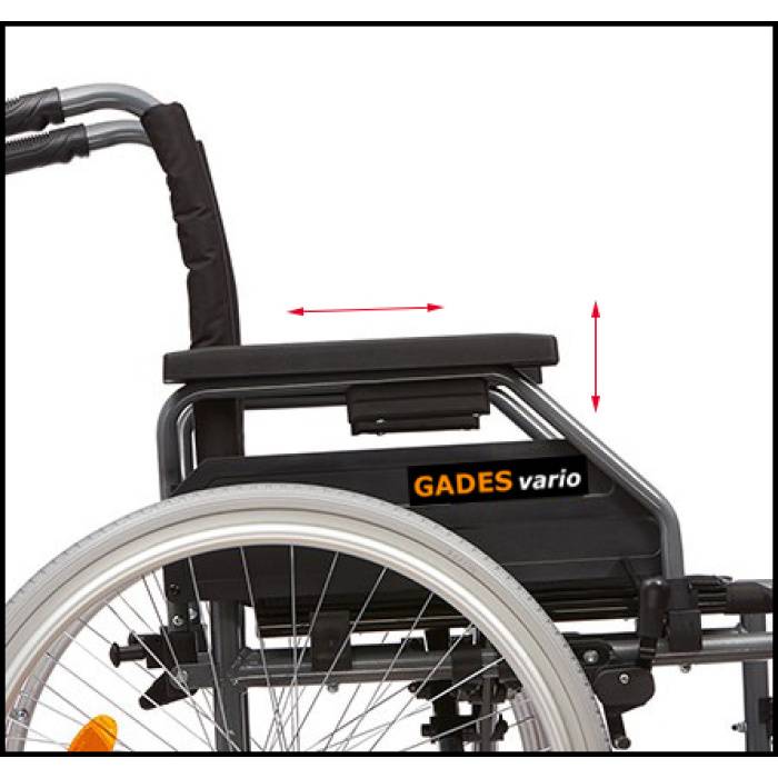 La más resistente y duradera, soporta 130 kg. Se adapta a las necesidades de sedestación de cada usuario. La silla Gades Vario permite multiples regulaciones para adaptarse a la mayoría de usuarios. El asiento se regula en altura y profundidad, altura de los reposabrazos, etc...